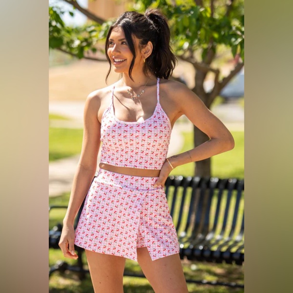 NWT - Morning Walks - Cherry Gingham Print Skort